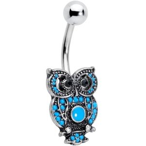 NEW!‎ Animal Print Silver and Blue Owl Gift Belly Ring-(#1,048)